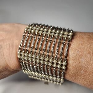 Source Unknown Silver and Cream Wristband